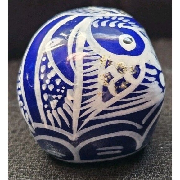 Mexican Ceramic? Sugar Skull Figurine Day Of The Dead Folk Art White Blue 1.25" - Picture 4 of 9